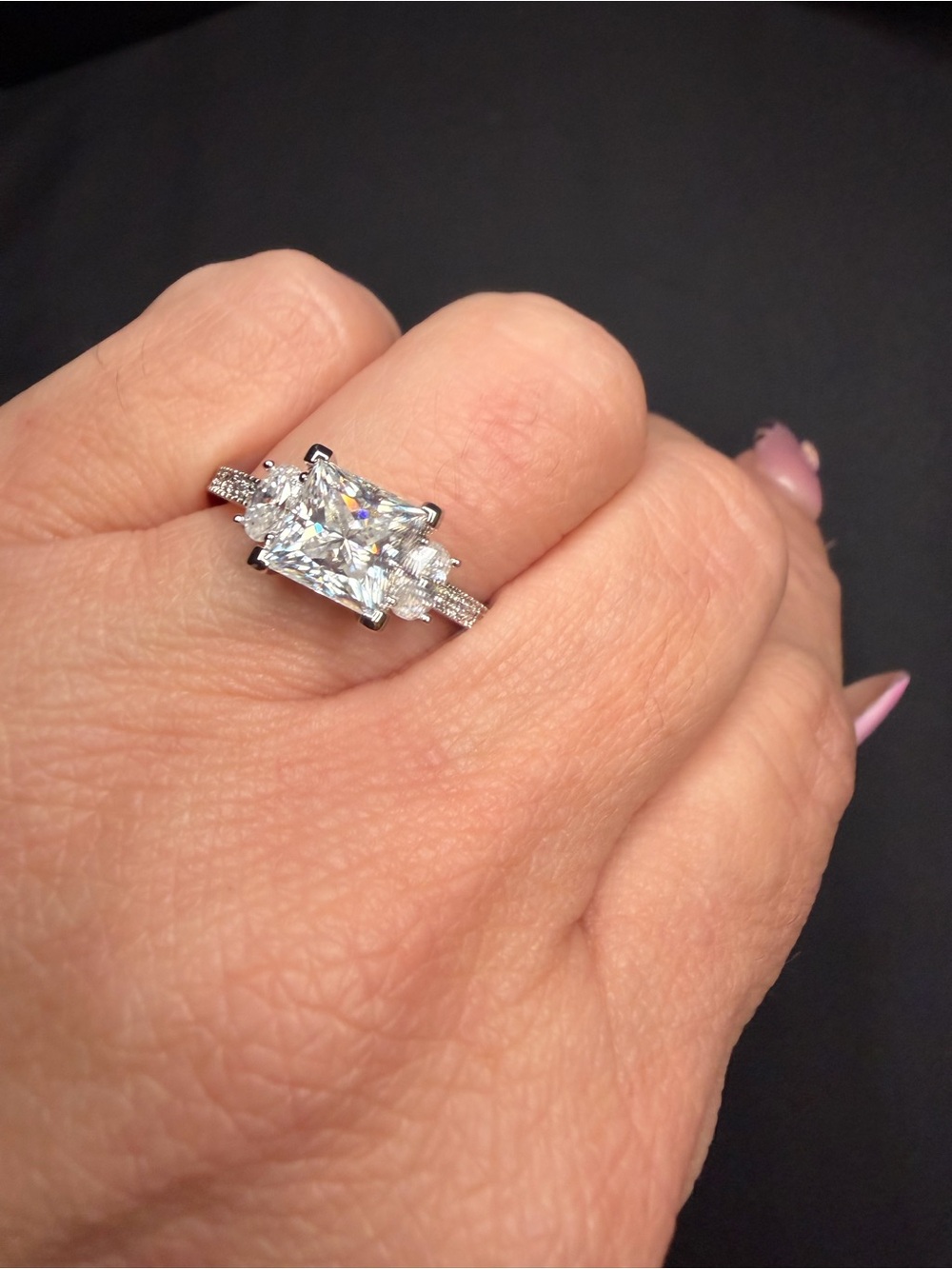 Gold Filled over brass 2.47 CTW D Color VVS Moissanite 3-Stone Ring | Sz 8 - Picture 2 of 8